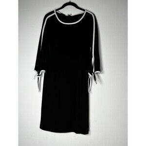 Talbots Dress Womens Petite Small SP Black White Trim Bow Sleeve Shift Work